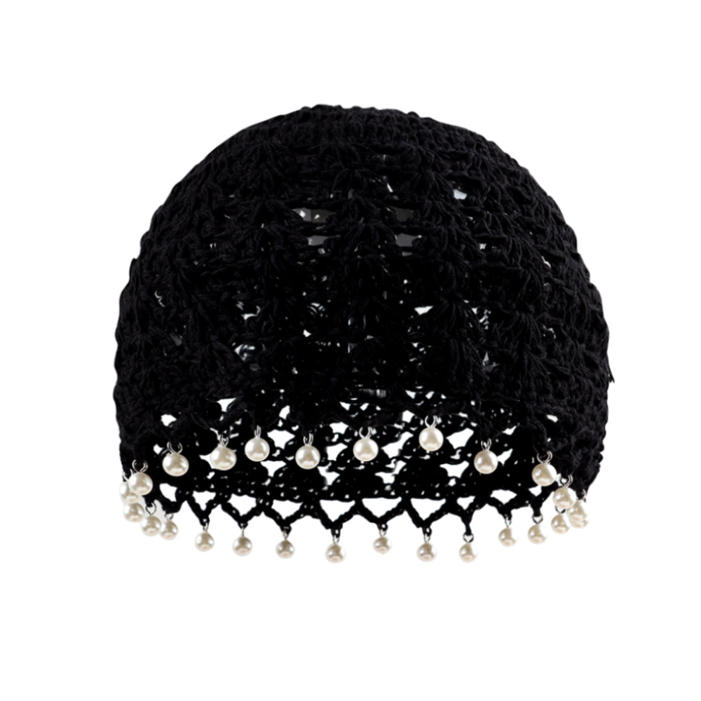Handcrafted crocheted hollowed-out pearl lace pile cap, breathable and skin-friendly postpartum cap, chemotherapy bald head sleeping head cap