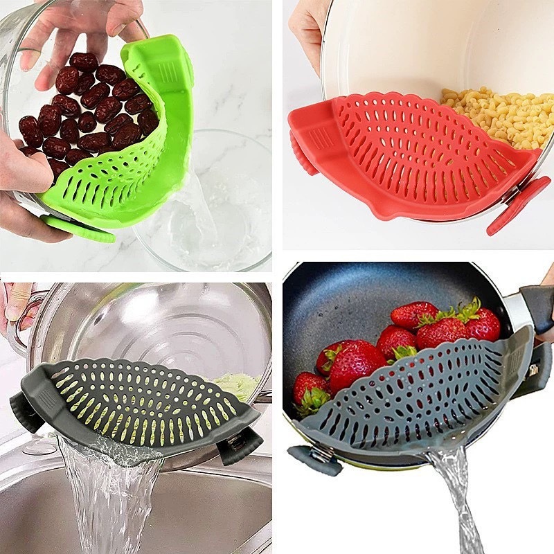 Multifunctional drain basket, household kitchen gadget, silicone pot rim drainer, vegetable washing and hanging storage basket