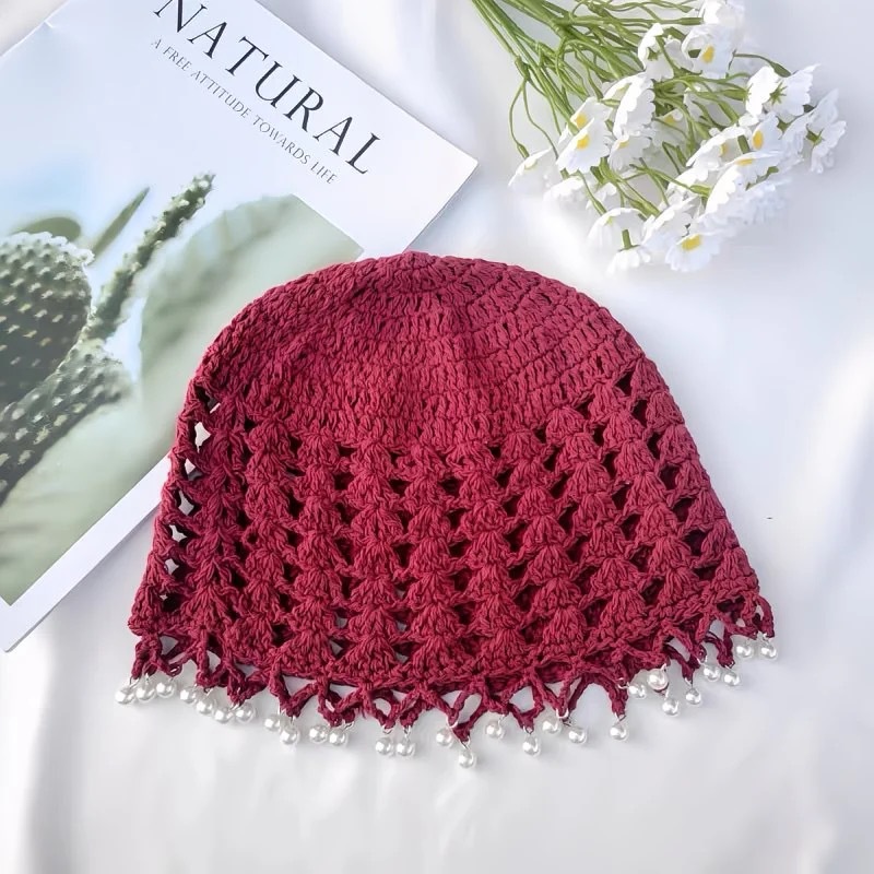 Hollow-out Japanese style summer knitted hat for women, thin, breathable, crochet, sweet, literary, retro woolen hat, slouch hat