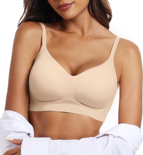 OEAK Women's Push-Up Everyday Bra, Comfortable Wire-Free Bra, V-Neck Seamless Bra, Smooth Bra