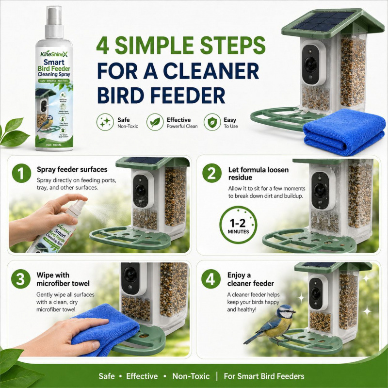 KineShineX Smart Bird Feeder Cleaning Spray 100ML for cleaning camera bird feeders and bird droppings