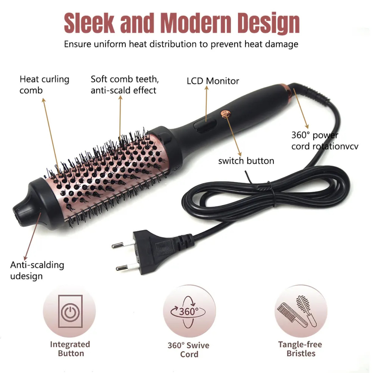 Cross-border curling iron with intelligent power-off function, negative ion hair care, fast heating, 3-in-1 temperature control, straightening, curling, and volumizing comb.