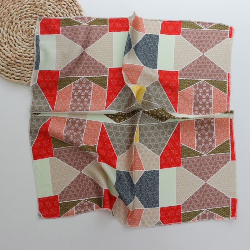 Faux silk small square scarf, hair tie headscarf, shirt decorative neckerchief, geometric stripes, versatile commuting silk scarf, printed scarf