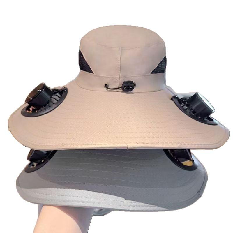 Wide-brimmed sun hat, plus size, rechargeable sun hat, men's outdoor camping and hiking hat, solar-powered, quick-drying fisherman hat.