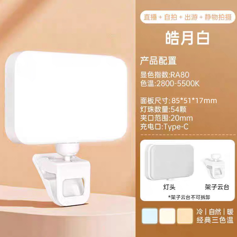 Handheld mini portable fill light for photography, mobile phone live streaming, food lighting, LED ambient light, compact outdoor use.