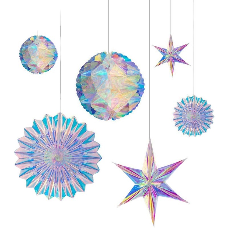 Colorful snowflake honeycomb ball ornaments, ice and snow Christmas tree pendants, dazzling Christmas and Chinese New Year decorations, party decorations.