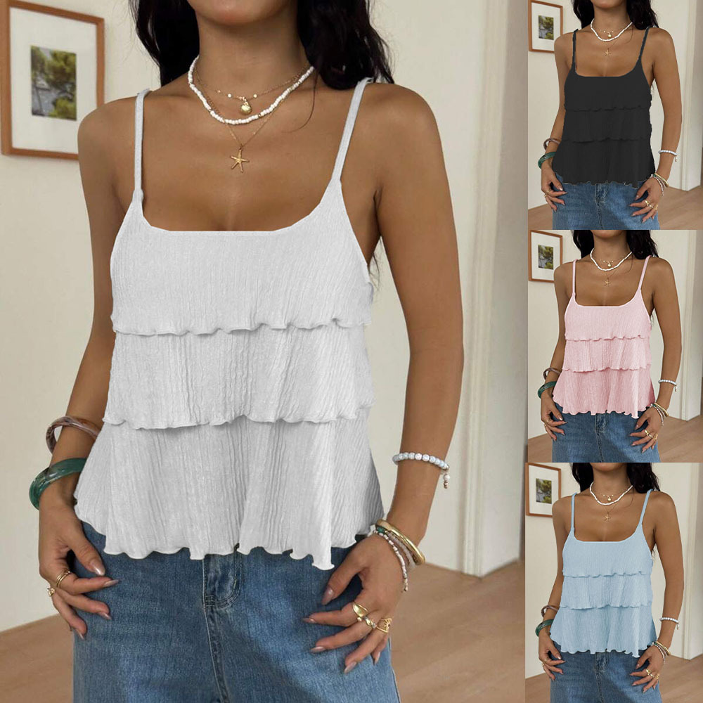 Amazon 2026 European and American Cross-border Summer New Women's Vacation Casual Multi-layer Cake Design Sleeveless Vest