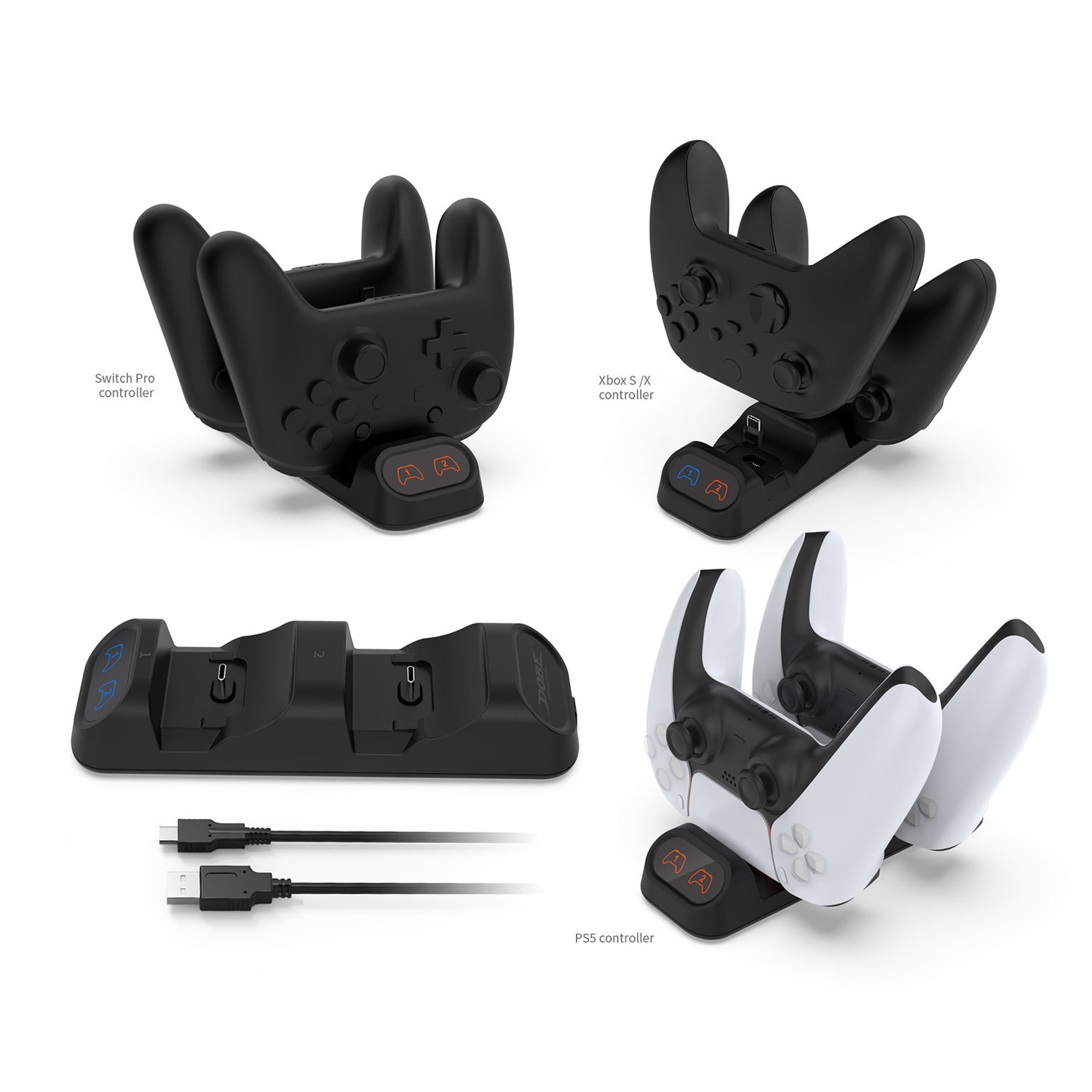 Universal charging dock for PS5 Switch Pro Xbx Series S X controllers to charge game accessories
