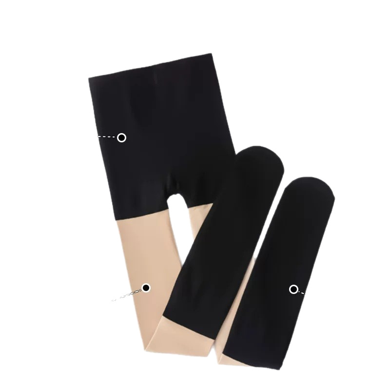 Three-in-one spliced leg-free essentials for spring, autumn and winter vacation: Two knee-length, fleece, thickened pantyhose and wolf-proof leggings