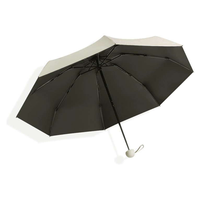 Ultralight mini flat six-fold sun umbrella, black vinyl sun protection portable pocket sun umbrella, advertising rain umbrella, in stock wholesale.