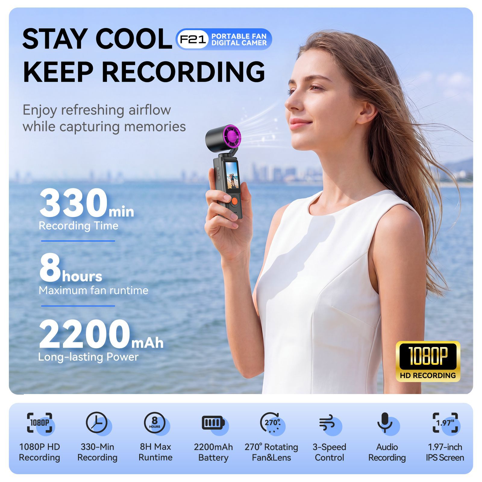 Cross-border popular fan action camera handheld fan gimbal camera outdoor fan gimbal pocket camera