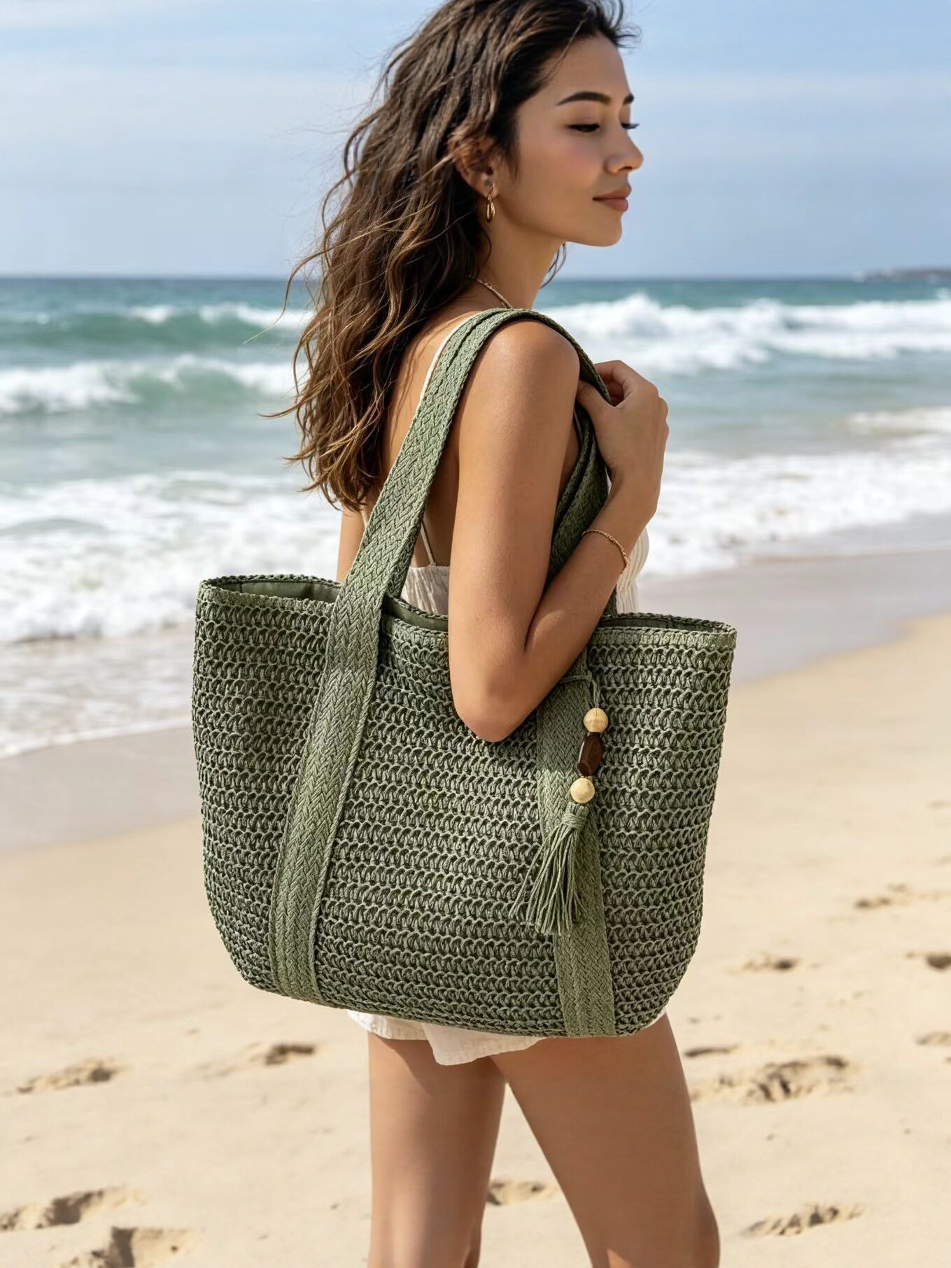 2026 New Straw Woven Tote Bag for Women, Summer Large Capacity Beach Bag, Woven Shoulder Bag, Vacation Style, Versatile and Stylish