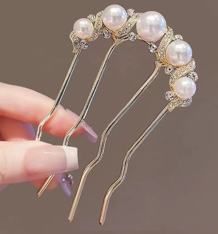 Pearl U-shaped hairpin, high-end feel, black hairpin comb, ancient style, new Chinese style hairpin, hair ornament, hair accessory