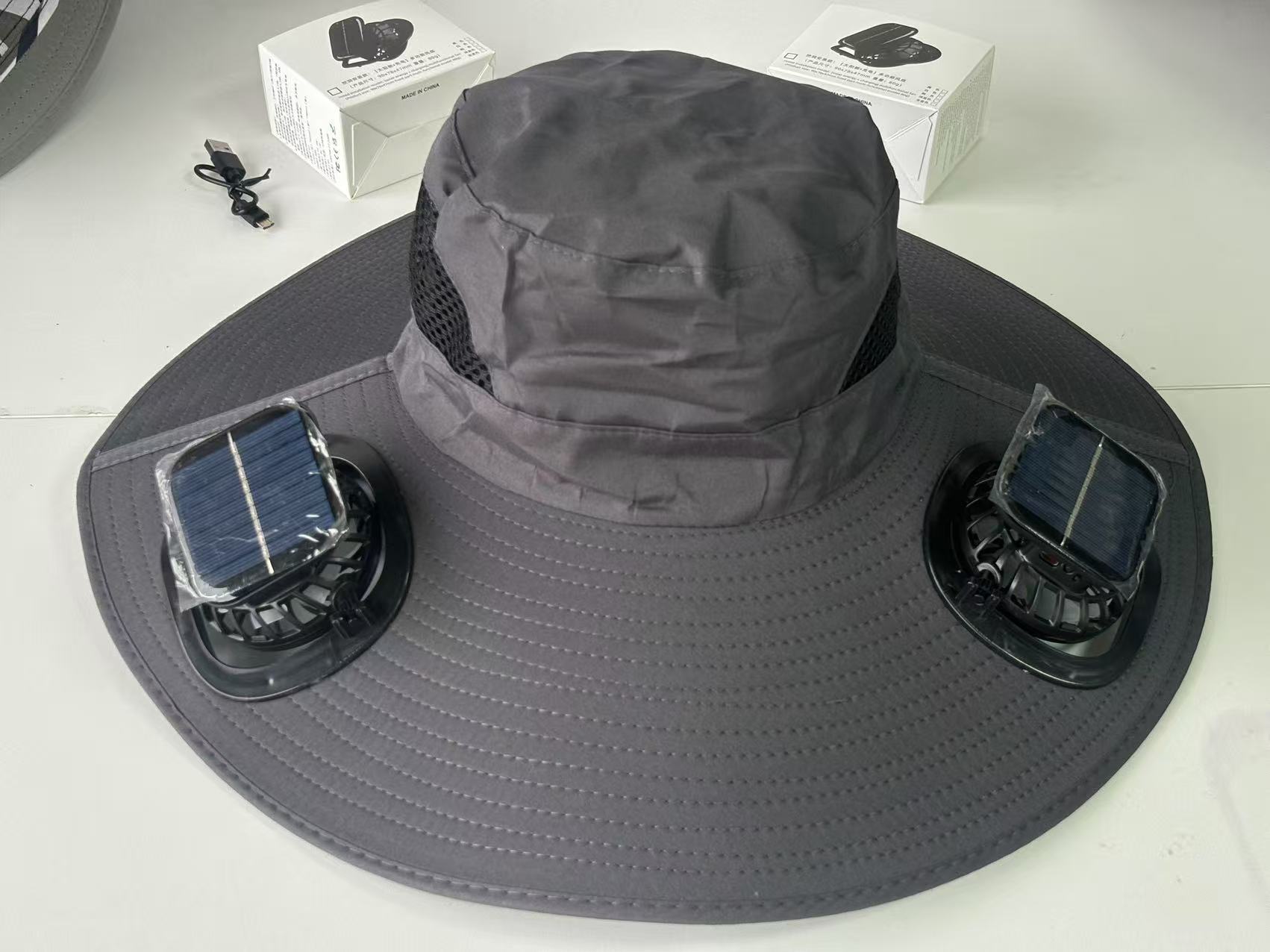Solar-powered fan hat for men, high-powered, rechargeable, UV-protective, wide-brimmed, perfect for fishing, hiking, and outdoor use.