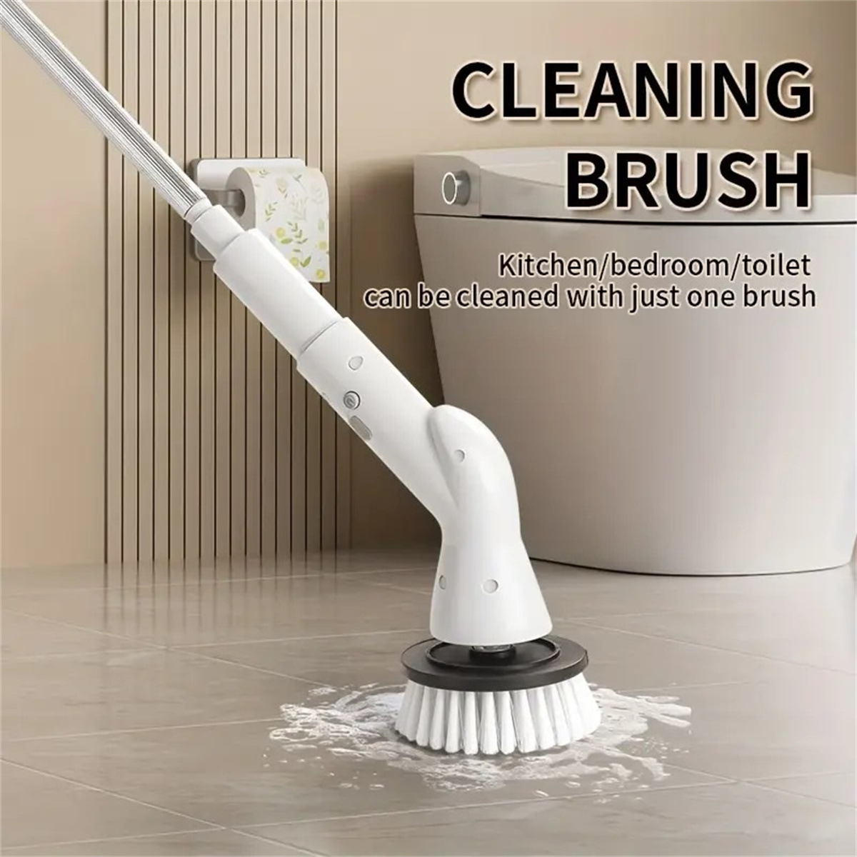 Electric rotary washer, cordless bathroom washer, multiple replacement heads, household electric cleaning brush with extension arm