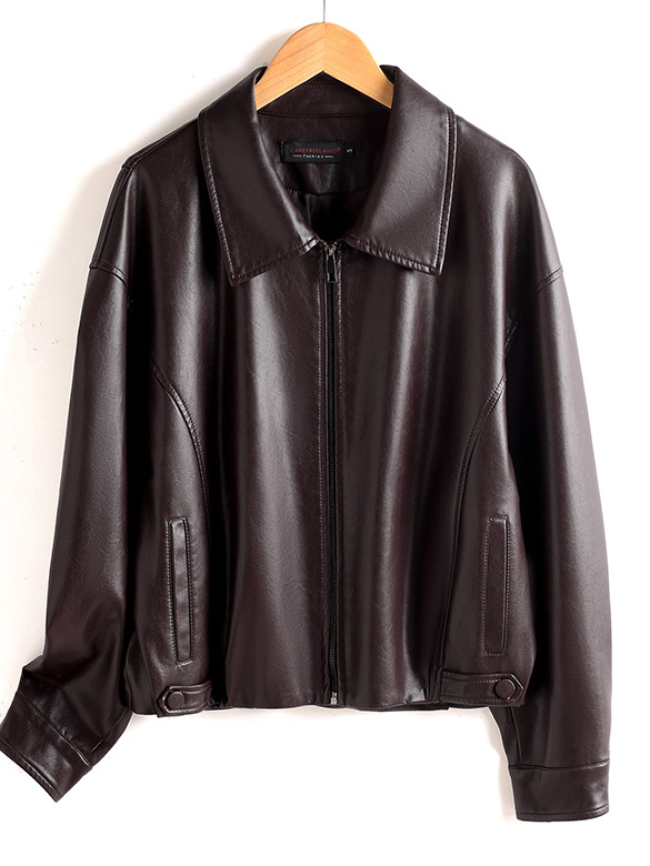 Leather jacket Women 2026 new style women's lapel short jacket Loose and casual wide coat versatile for spring and autumn