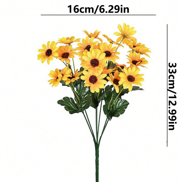 Artificial sunflower with 7 branches and 22 small sunflowers for living room flower POTS, green plants and balcony decoration