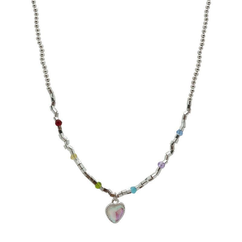 Moonlight Heart Necklace for Women, Trendy Sweet and Fresh Beaded Heart Collarbone Chain, High-End Design Necklace