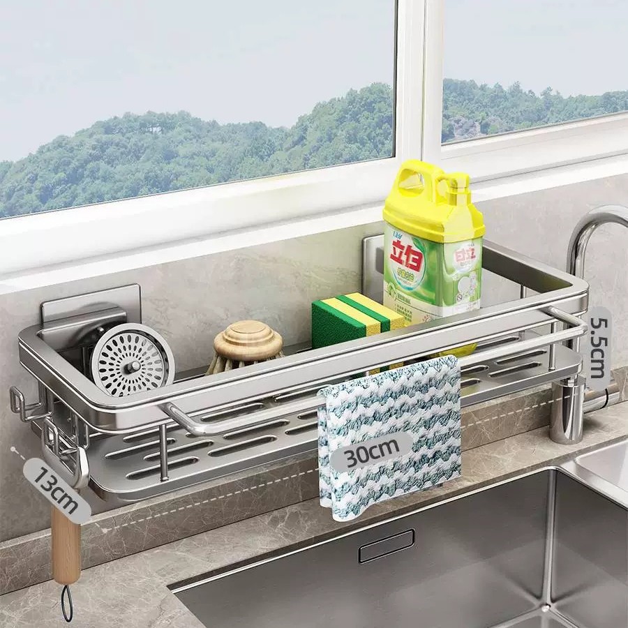Kitchen cloth rack, non-perforated sink, wall-mounted ventilation and drainage rack, multi-functional dishcloth storage basket