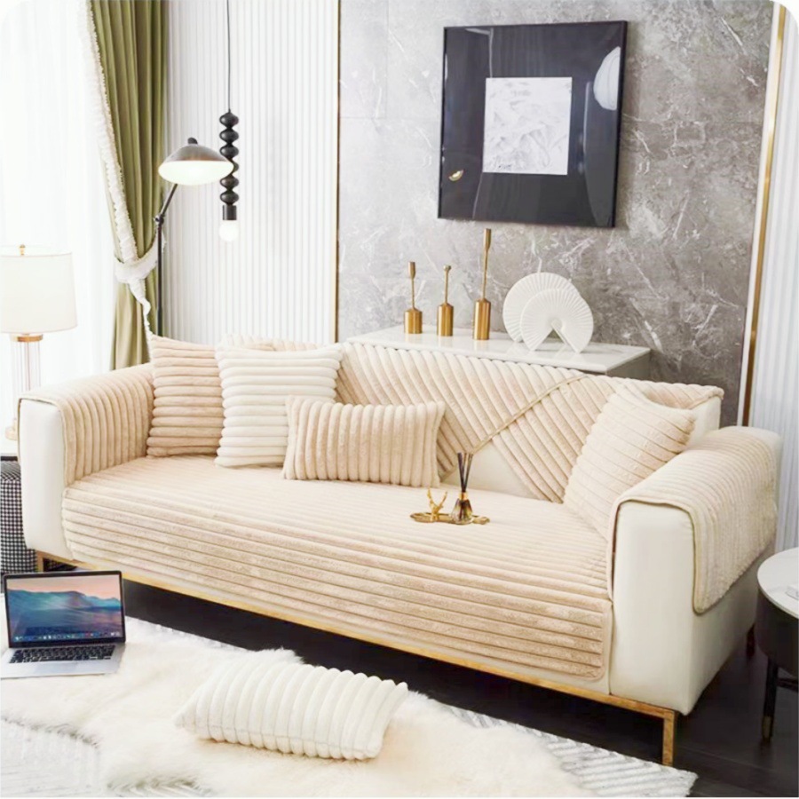 Rabbit plush sofa cushion, winter thickened non-slip sofa cover, seat cushion, Nordic minimalist style, anti-cat scratch cover, universal cloth.