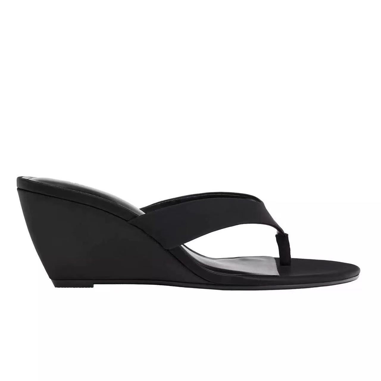 2026 Spring/Summer New French Square Toe Wedge Heel Flip-Flops Sandals, Niche Design, Elegant Half-Slippers for Women