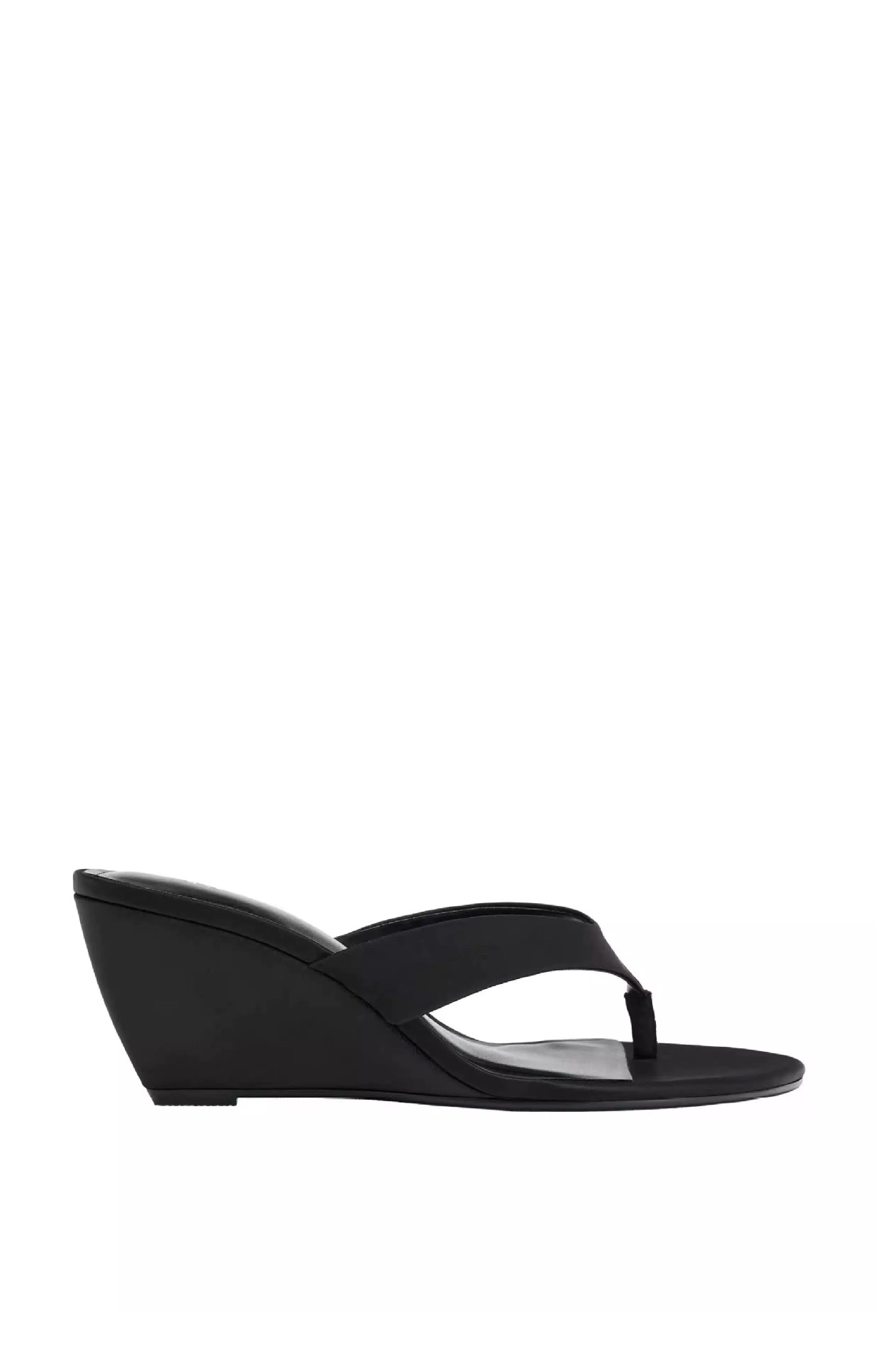 ZR2026 Summer New Black Wedge Sandals, Round Toe Satin Thong Heels for Commuters, Women's Outdoor Wear