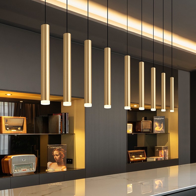 Liangxi Lighting's sand gold LED aluminum long pendant lamp accessories, simple style cross-border hanging line lamp, single-head pendant lamp decoration