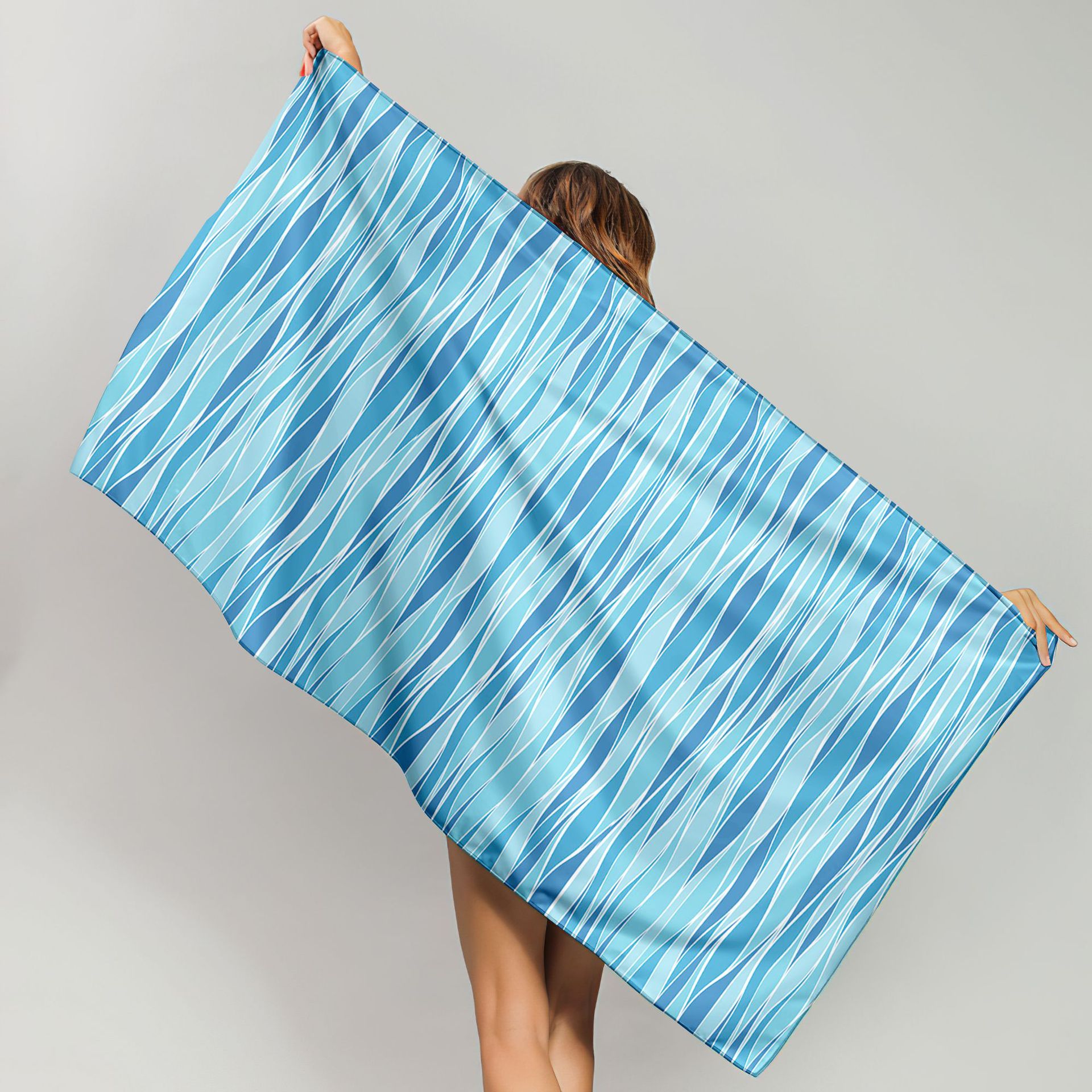 Cross-border manufacturer microfiber striped beach towel, digitally printed quick-drying bath towel, beach swimming beach towel