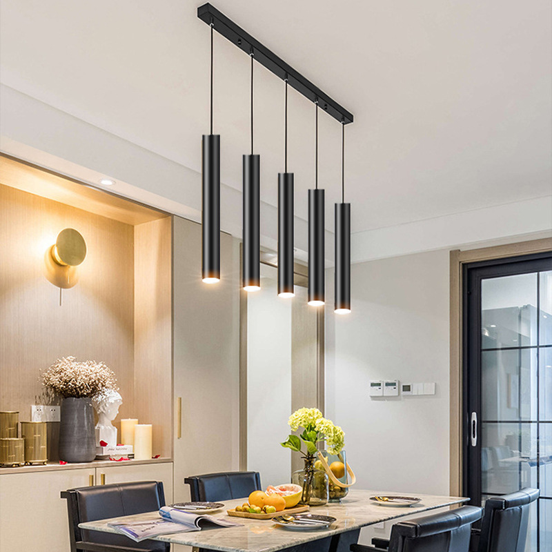 Exposed spotlights, hanging line long downlights, bar counter, front desk, hot pot restaurant, cylindrical, long strip neutral concentrating chandeliers