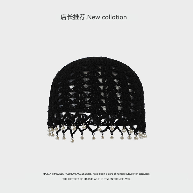 "Chuan Xi You" Japanese-style spring and autumn woven knitted hat for women, thin breathable hand-embroidered sweet woolen hat