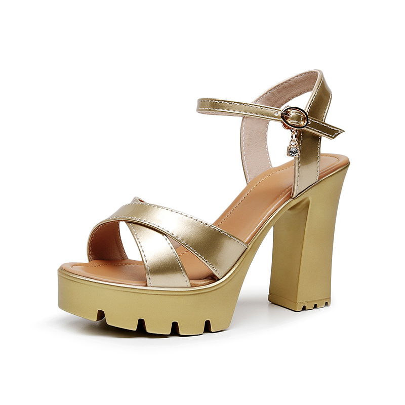 Patent leather 10cm thick-heeled and thick-soled waterproof platform sandals for women's summer new fashion one-piece high-heeled catwalk fashion shoes