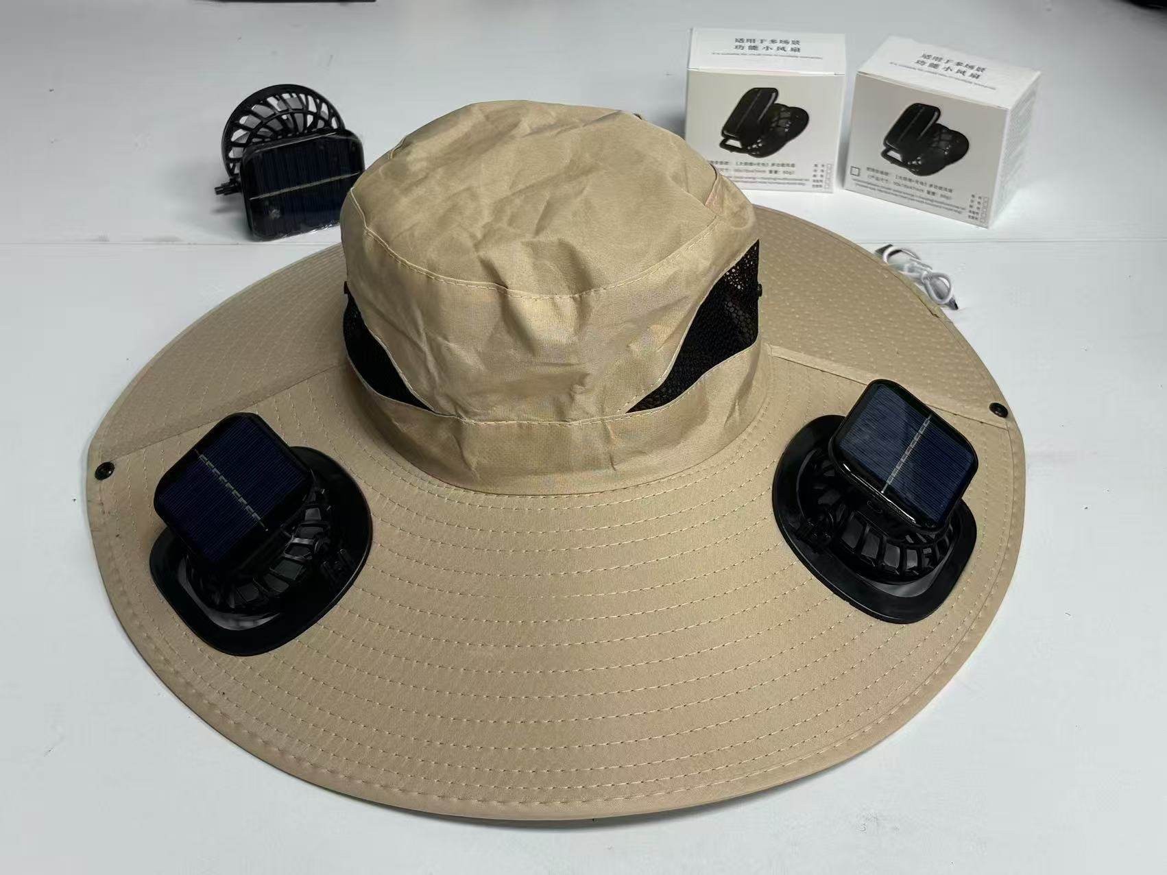 2026 New Cross-Border Solar USB Fan Hat for Men, Rechargeable, UV Protection, Sunscreen Hat, Double Fan Hiking Hat