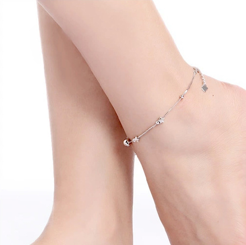 Wholesale 925 Sterling Silver Anklet for Women, Korean Style, Fashionable and Elegant Star and Moon Anklet, Cross-border Trade Sterling Silver Jewelry