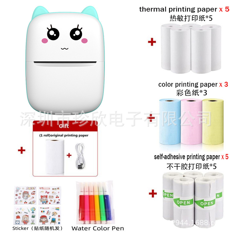 New foreign trade mini printer, photo printer, wirelessly connectable to mobile phone, error correction printer, portable printer.