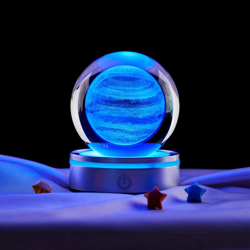 Jupiter 3d stereoscopic laser internal engraving crystal ball luminous night light in stock Galactic starry sky