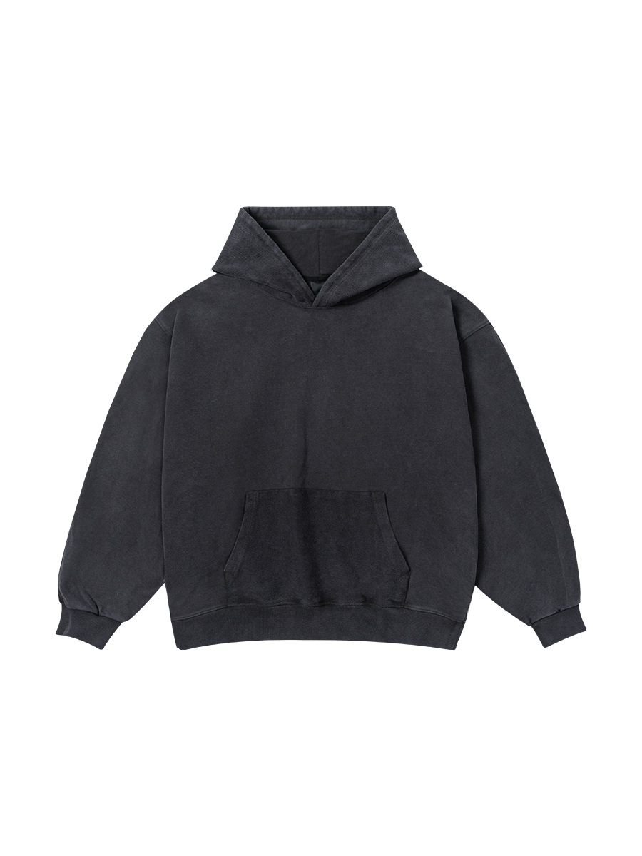 430G trendy American retro washed distressed large brim lining heavy hooded jacket with large drop shoulder width