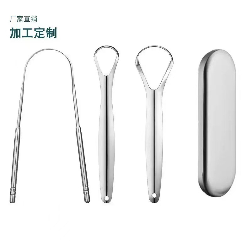 Stainless steel tongue scraper for adults, U-shaped scraper for cleaning oral cavity and tongue coating, wholesale.
