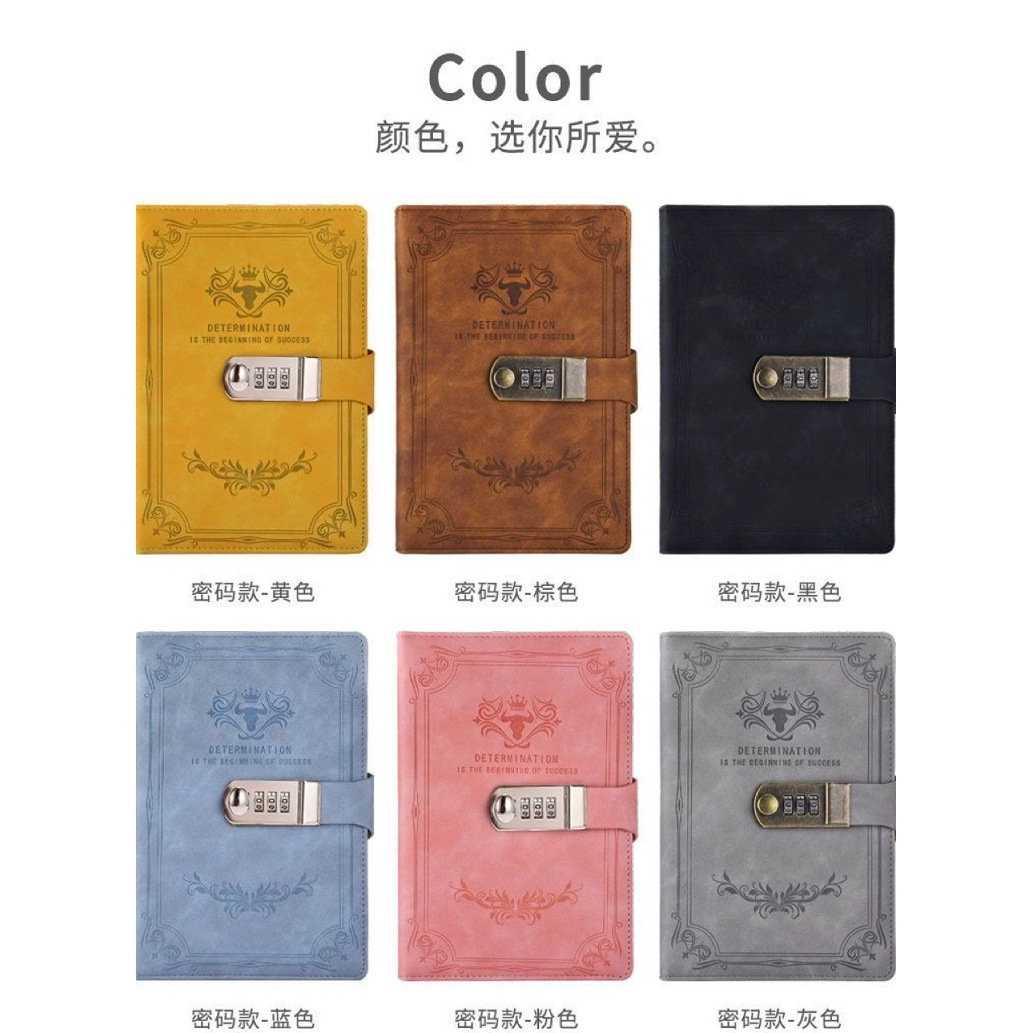 Business multi-functional notebook 5, retro password book with lock, diary, student notepad, stationery, portable