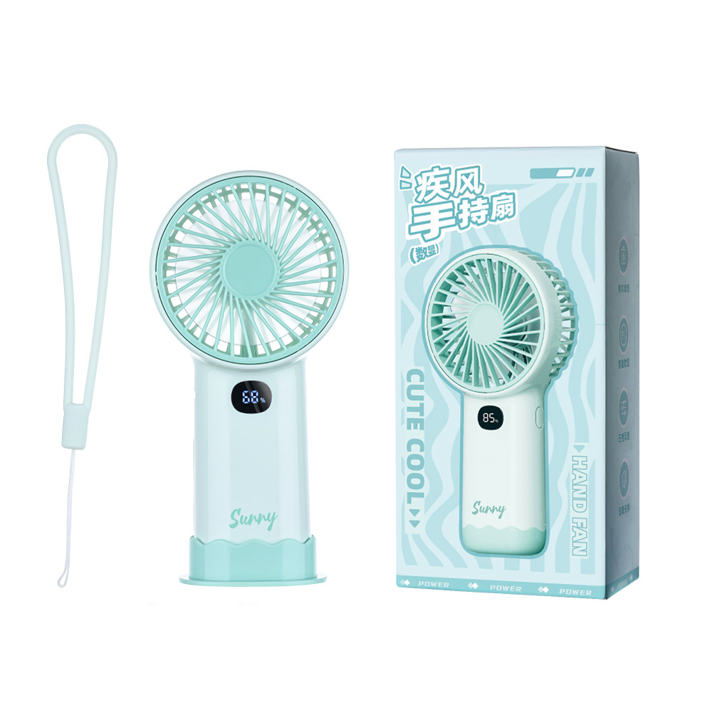 Custom-engraved logo】High-quality, long-lasting, USB-rechargeable, five-speed portable handheld table fan with digital display
