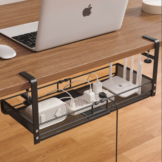 Under-desk hanging basket for cable management, cable bundle, socket, computer desk organizer, router storage rack