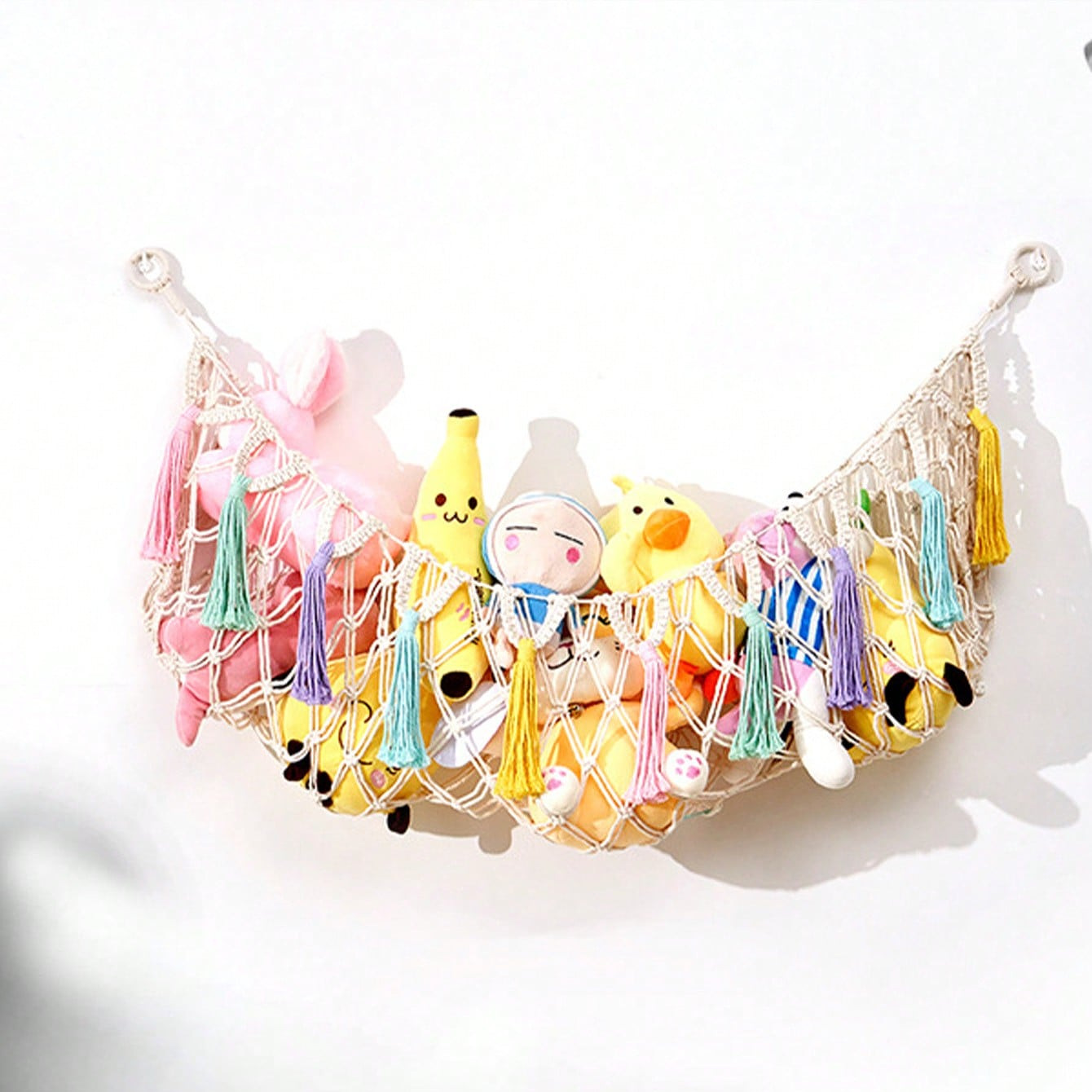 Doll and toy storage net bag, cotton rope hanging doll plush toys, woven storage net for walls, hammock net bag