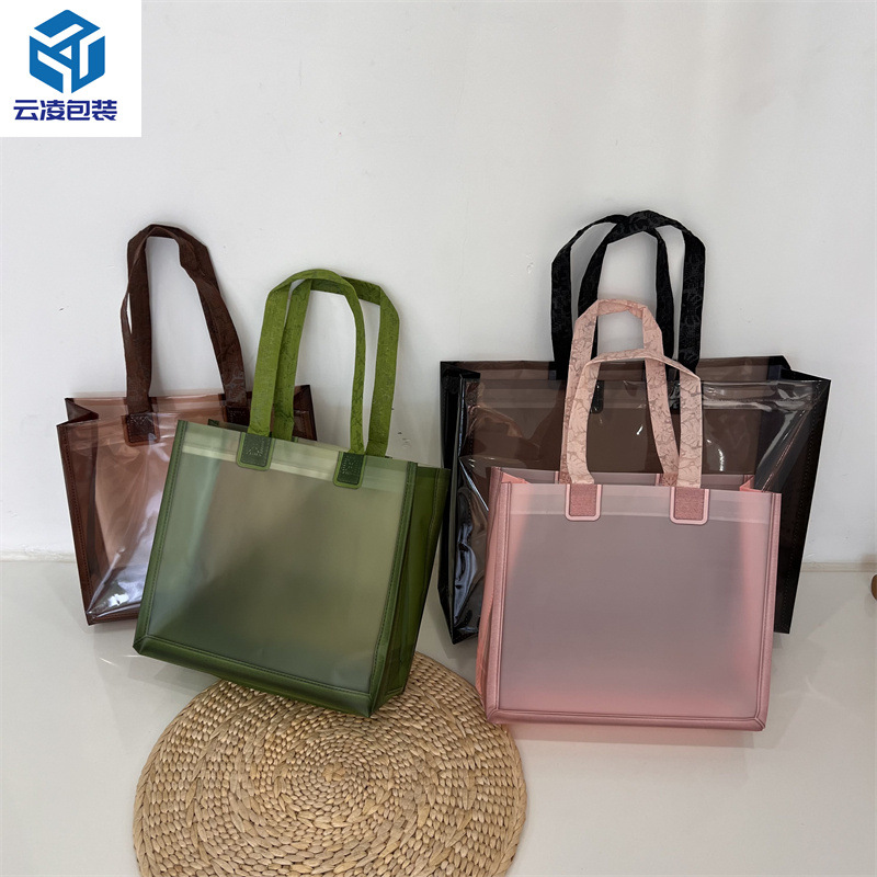 Composite plastic pvc thickened high-end transparent gift clothing store handbag packaging shopping bag