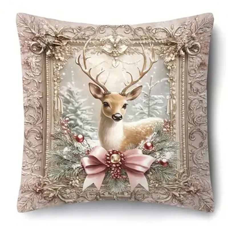 temu's new Christmas pillowcase, a pink snowman and elk home festive decoration, and a sofa cushion cover with a festive atmosphere