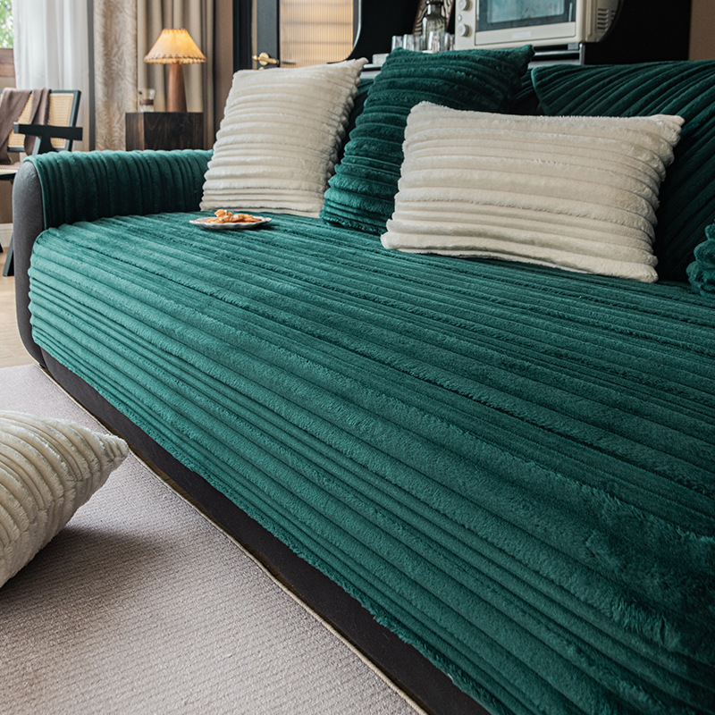 Striped plush sofa cushions, new winter style 2026, thickened seat cushions, living room plush sofa cover, cross-border e-commerce.