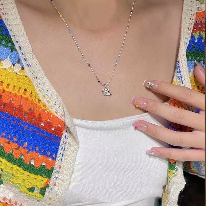 New Spring/Summer style, fresh and cute rainbow bead necklace for women, colorful dopamine-enhancing layered beads, delicate collarbone design.