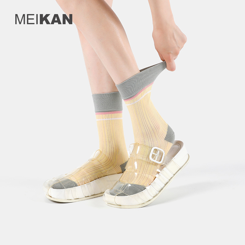 MEIKAN Women's Socks Spring/Summer Thin Fashionable Mid-Calf Socks Cotton Socks Scrunch Socks Breathable Long Socks Fashion Socks