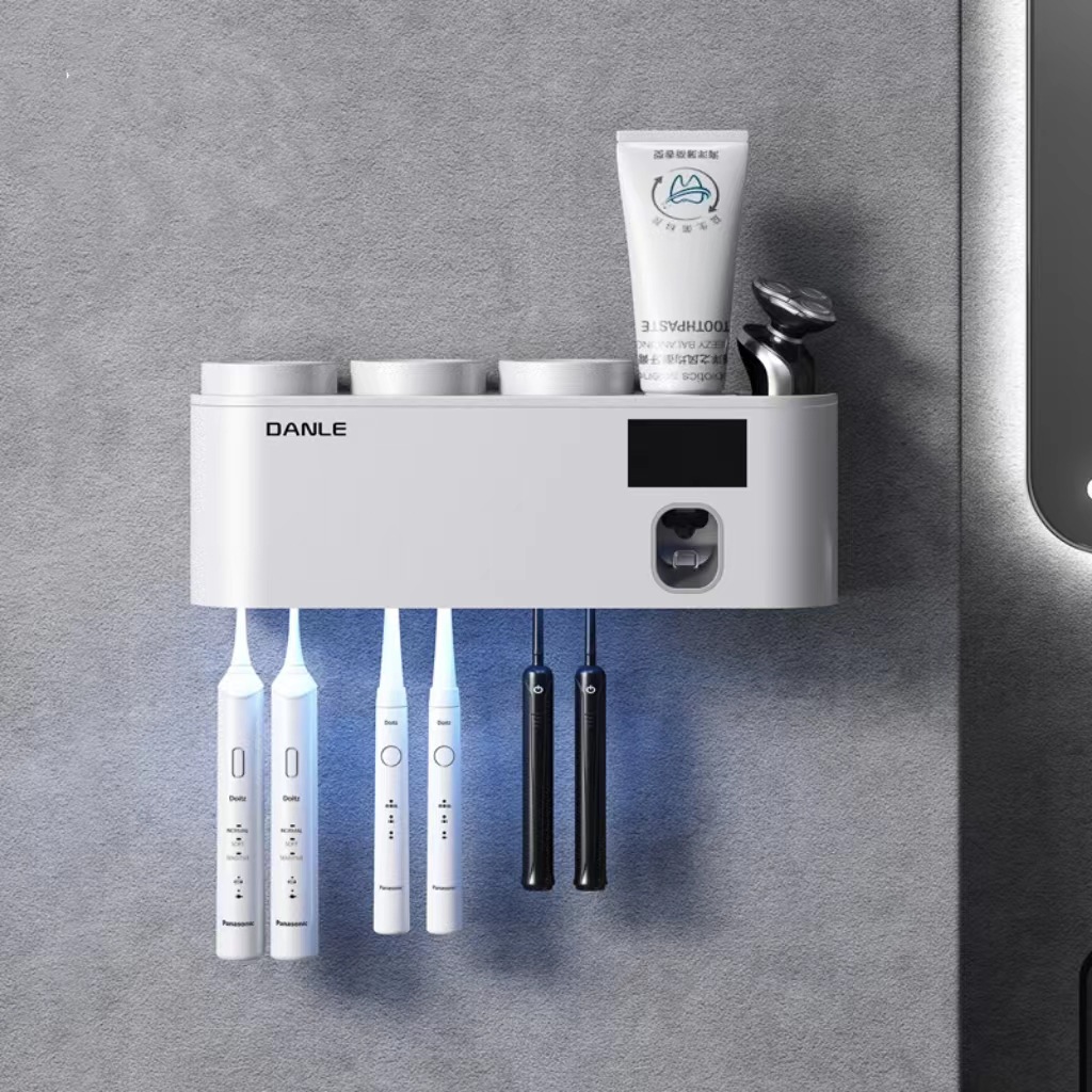 No-drill sterilizing toothbrush holder, smart toothbrush sterilizer, UV sterilizing plastic toothbrush holder