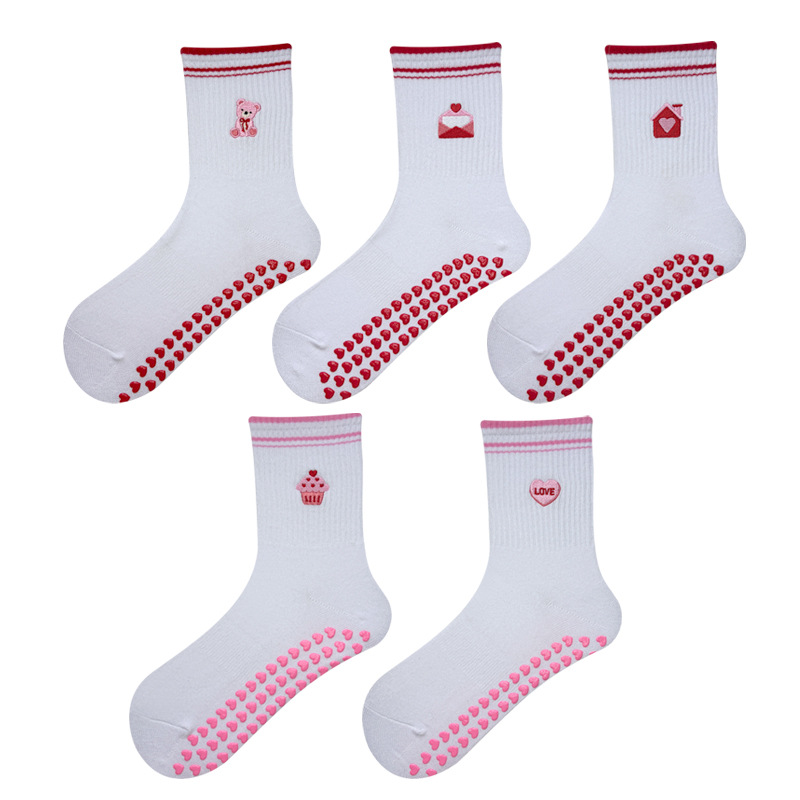 Pilates yoga socks for women, with adhesive backing, anti-slip, professional mid-calf floor socks, suitable for dance and indoor fitness.