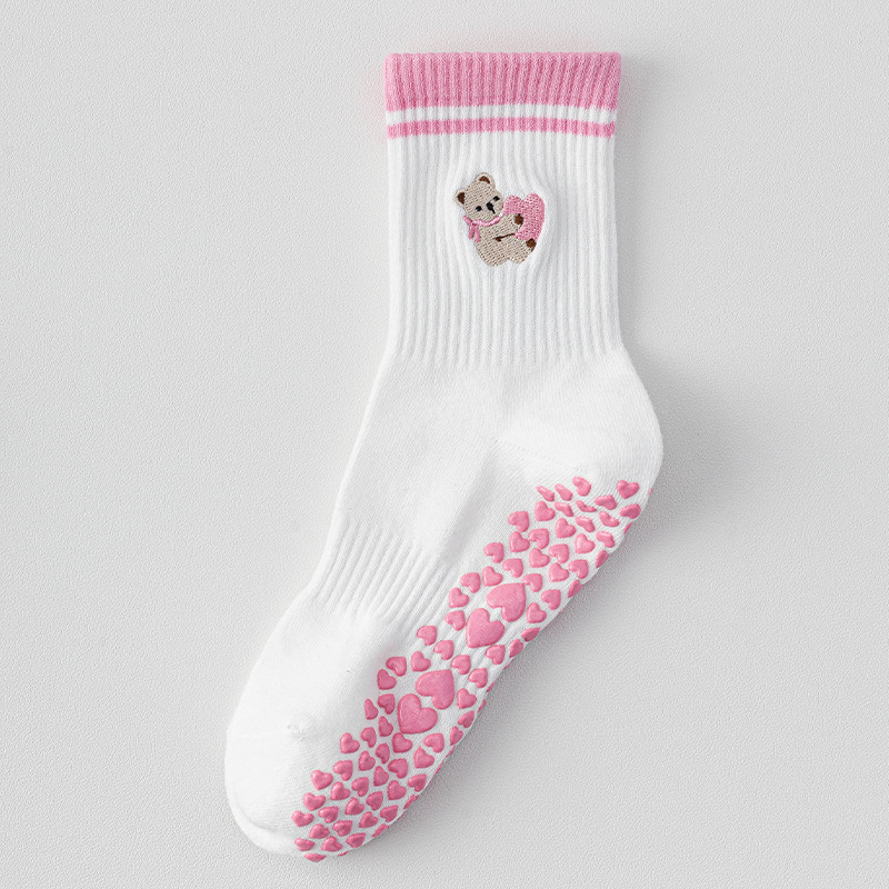 Women's socks, yoga sports non-slip mid-calf socks, cartoon embroidery, Pilates fitness, matching shark pants, floor socks for women.