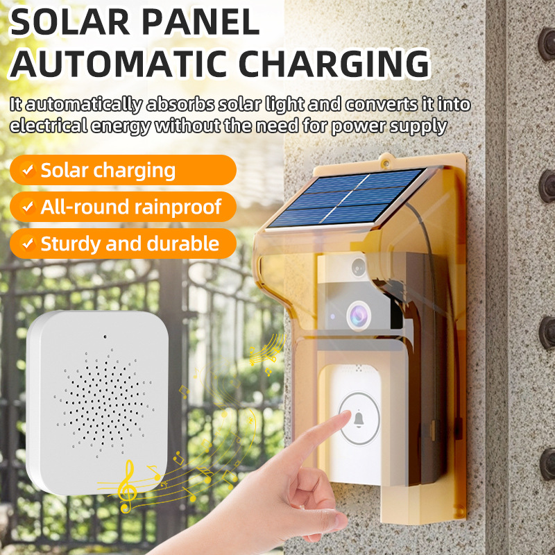 Cross-border HD wireless video doorbell with solar panel and rainproof cover, smart doorbell with voice changer, intercom, and surveillance camera.